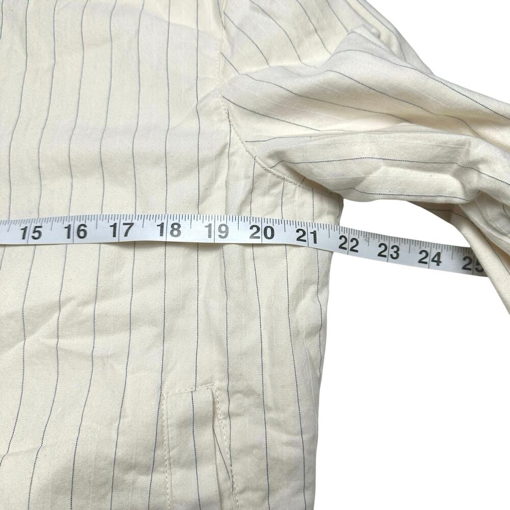 Zara | Men | Pinstripe Cream White Cotton Full Zip Light Bomber Jacket | Medium - Picture 5 of 15